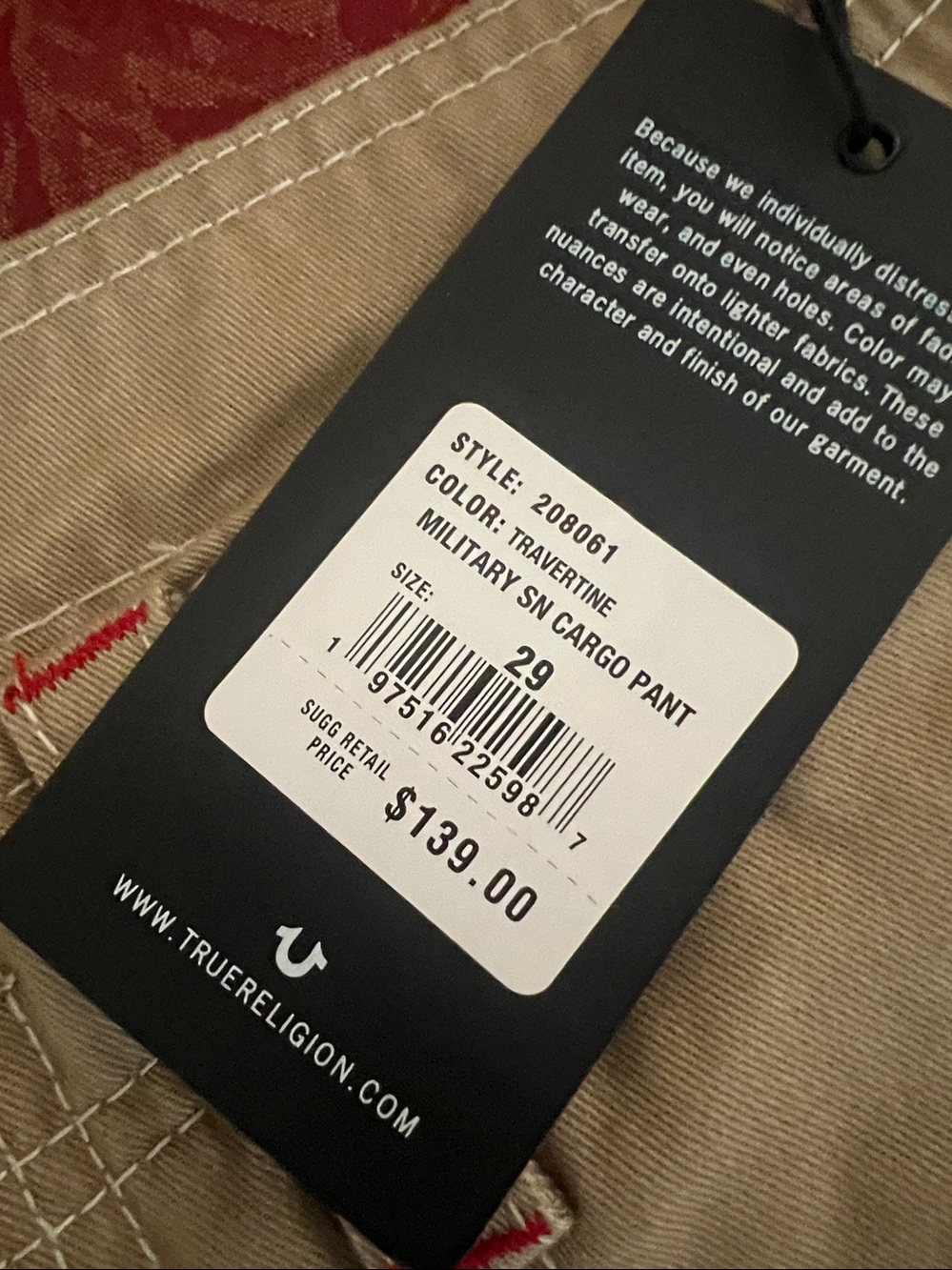 True Religion Women’s Travertine Military SN Cargo Pants NWT 29 - Picture 5 of 7